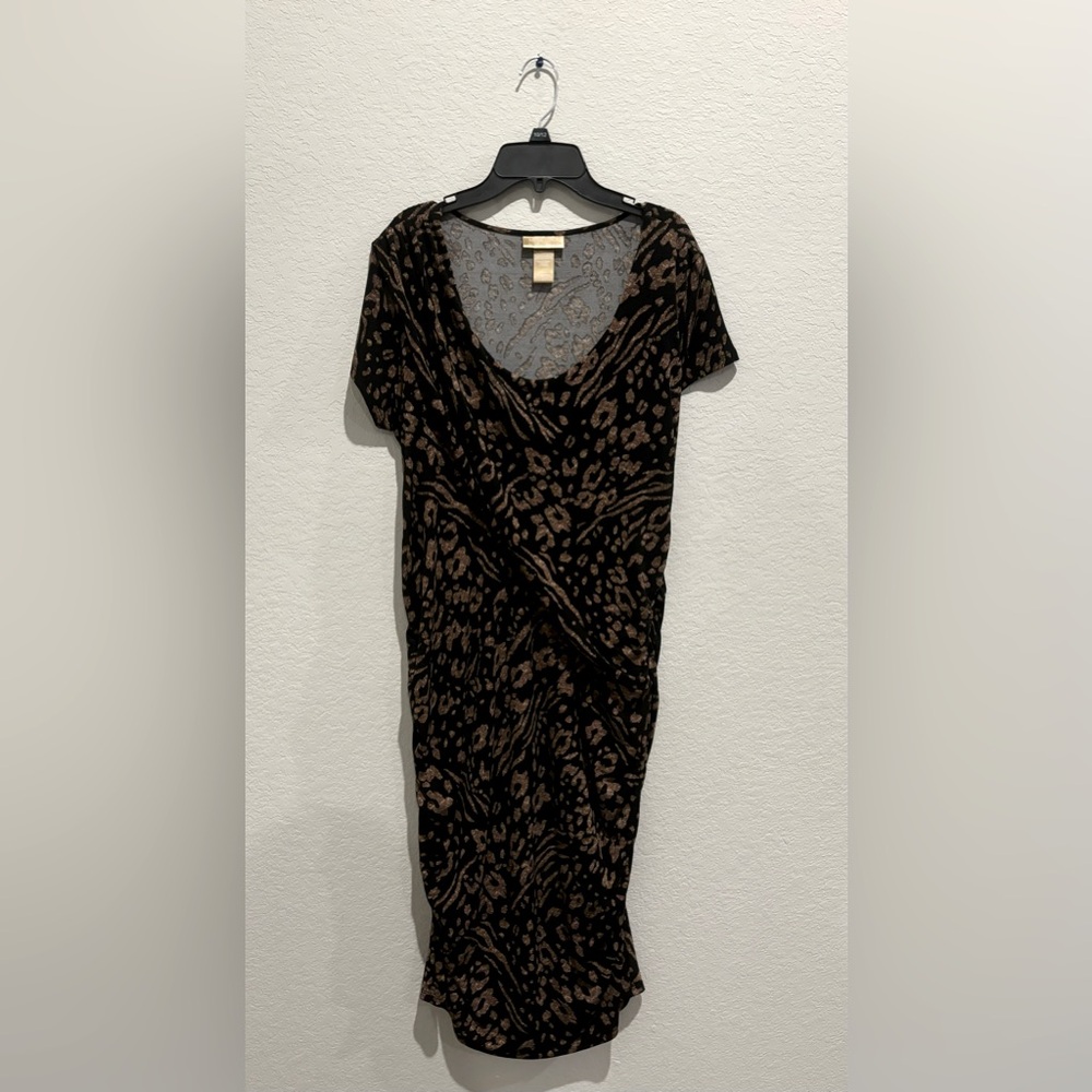 Miss Tina Animal Print Ruched Short Sleeve Dress